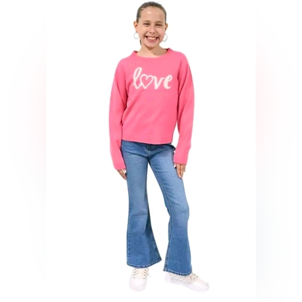 Zunie Girls Valentines Sweater: Love, Long Sleeve Pink Size L 10-12